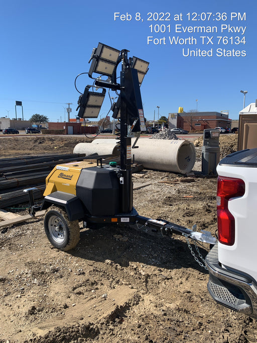 2022 Allmand NLV3GR (4) LED Light Fixture 350W, 23' Vertical Mast, 3kW Prime, Towable, Deep Sea L401, Leveling Jacks, Yanmar T4F 5.8hp