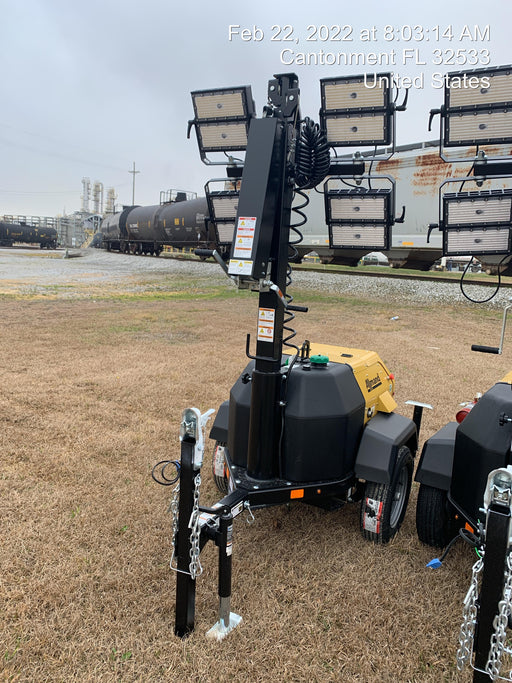 2022 Allmand NLV3GR (4) LED Light Fixture 350W, 23' Vertical Mast, 3kW Prime, Towable, Deep Sea L401, Leveling Jacks, Yanmar T4F 5.8hp