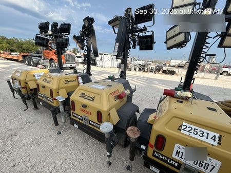 2022 Allmand NLV3GR (4) LED Light Fixture 350W, 23' Vertical Mast, 3kW Prime, Towable, Deep Sea L401, Leveling Jacks, Yanmar T4F 5.8hp