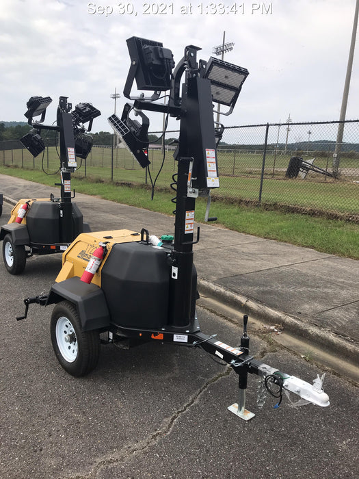 2021 Allmand NLV3GR (4) LED Light Fixture 350W, 23' Vertical Mast, 3kW Prime, Towable, Deep Sea L401, Leveling Jacks, Yanmar T4F 5.8hp