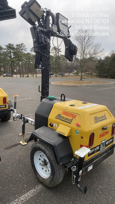 2021 Allmand NLV3GR (4) LED Light Fixture 350W, 23' Vertical Mast, 3kW Prime, Towable, Deep Sea L401, Leveling Jacks, Yanmar T4F 5.8hp