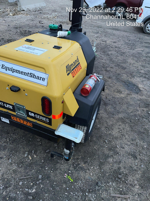 2022 Allmand NLV3GR (4) LED Light Fixture 350W, 23' Vertical Mast, 3kW Prime, Towable, Deep Sea L401, Leveling Jacks, Yanmar T4F 5.8hp