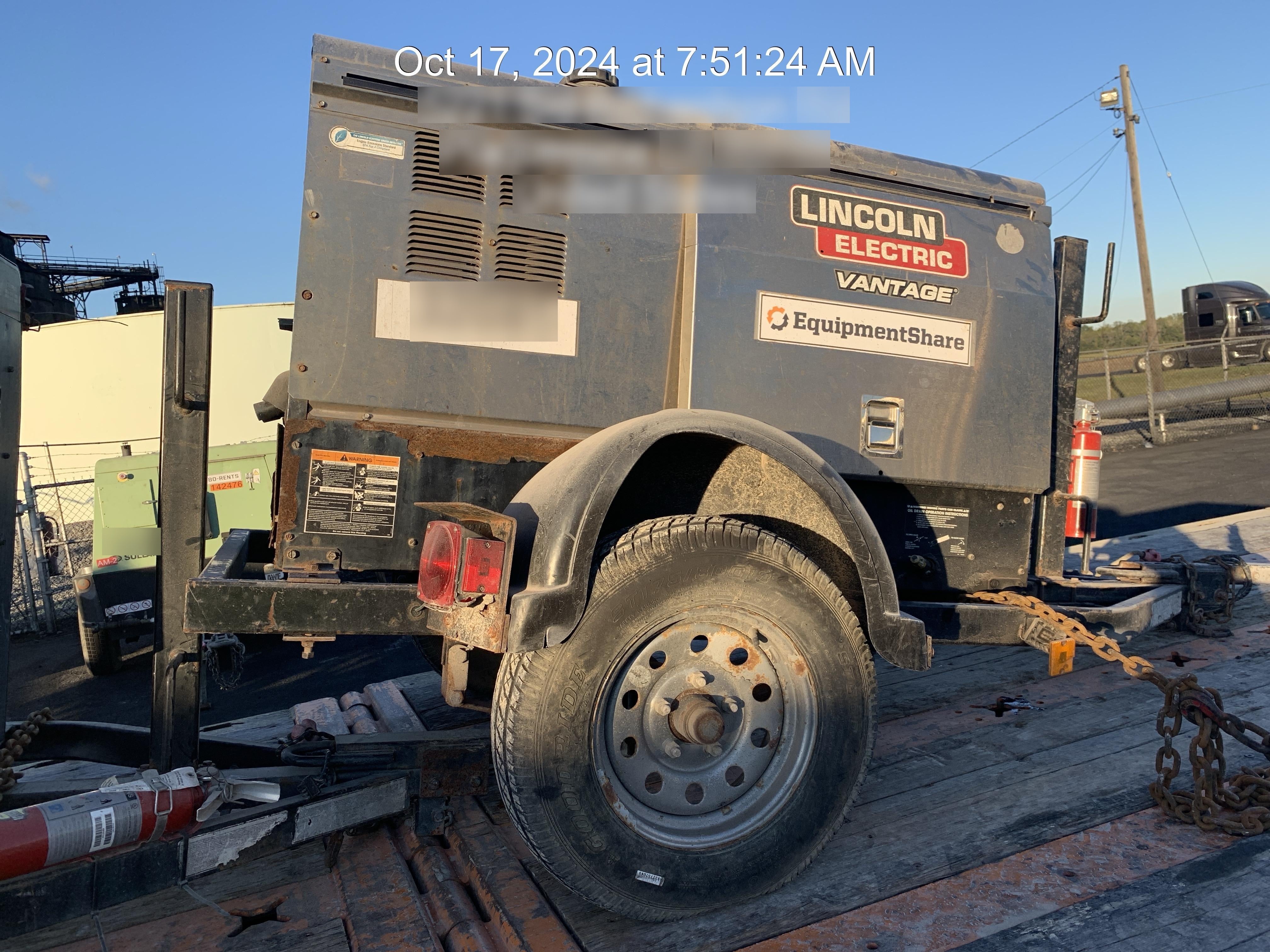 2019 Lincoln Electric Vantage 322 Welder Ready-Pak 3, Two wheel trailer, Fender and Light kit, Cable Rack