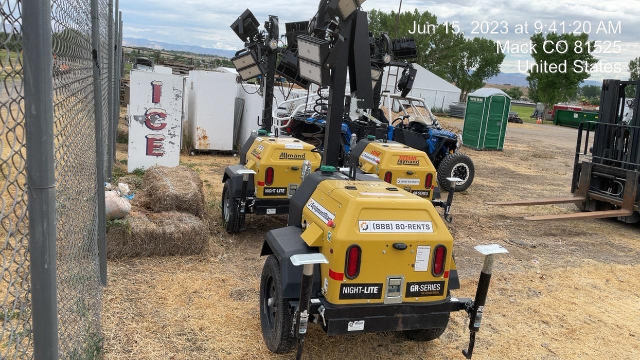 2022 Allmand NLV3GR (4) LED Light Fixture 350W, 23' Vertical Mast, 3kW Prime, Towable, Deep Sea L401, Leveling Jacks, Yanmar T4F 5.8hp