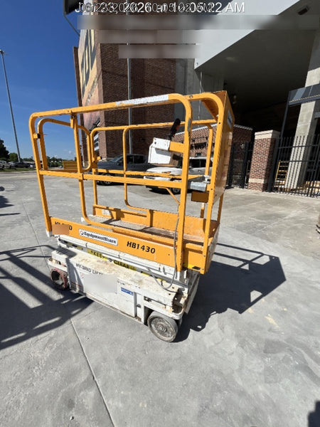 Custom Equipment HB-1430 <ul>
 <li>Hy-Brid Scissor Lift</li>
  <li>Platform capacity up to 670 lbs.</li>
  <li>Working height up to 20 ft</li>
  <li>Weighs under 1,700 lbs.</li>
  <li>Non-marking wheels </li>
</ul>