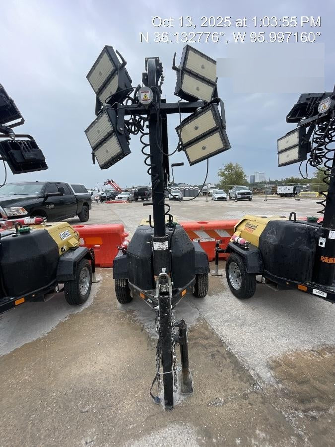 2022 Allmand NLV3GR (4) LED Light Fixture 350W, 23' Vertical Mast, 3kW Prime, Towable, Deep Sea L401, Leveling Jacks, Yanmar T4F 5.8hp