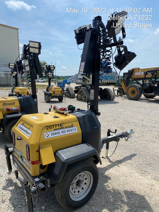 2022 Allmand NLV3GR (4) LED Light Fixture 350W, 23' Vertical Mast, 3kW Prime, Towable, Deep Sea L401, Leveling Jacks, Yanmar T4F 5.8hp