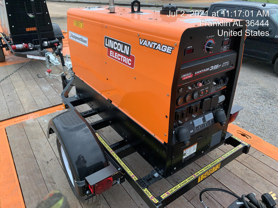 2021 Lincoln Electric Vantage 322 Vantage 322 Ready Pak 3 w/ Telematics & Decals, ORANGE (includes trailer, cable rack, fender light kit)