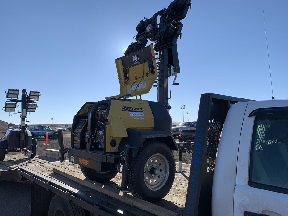 2022 Allmand NLV3GR (4) LED Light Fixture 350W, 23' Vertical Mast, 3kW Prime, Towable, Deep Sea L401, Leveling Jacks, Yanmar T4F 5.8hp