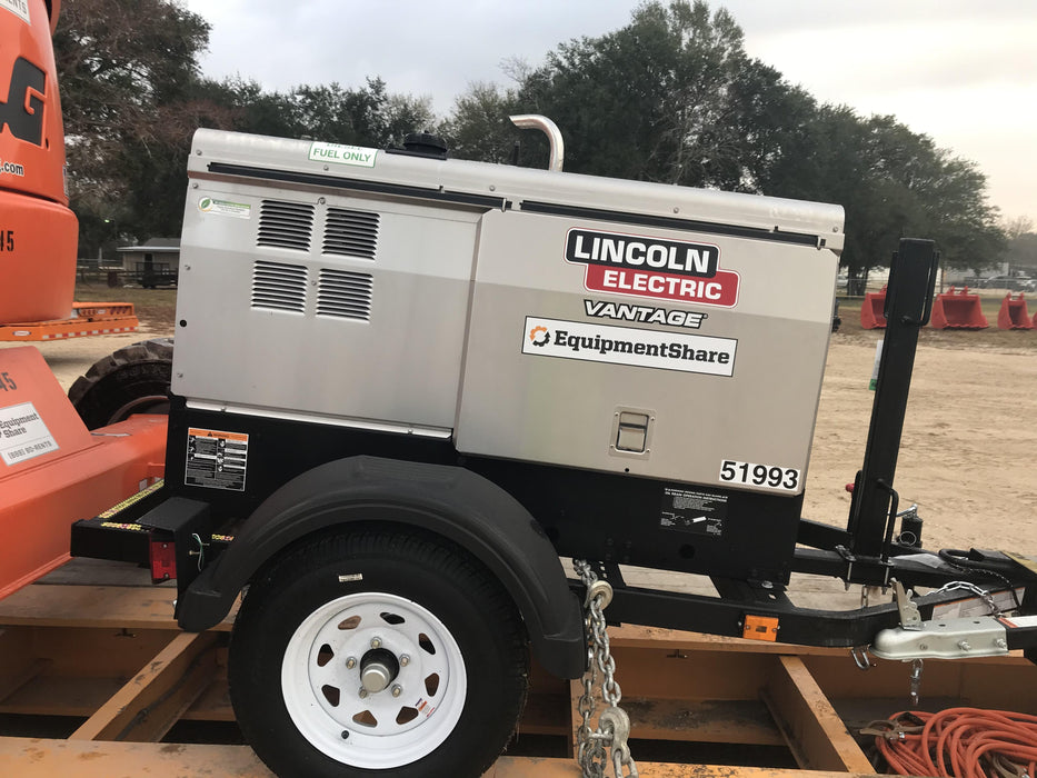 2019 Lincoln Electric Vantage 322 Welder Ready-Pak 3, Two wheel trailer, Fender and Light kit, Cable Rack