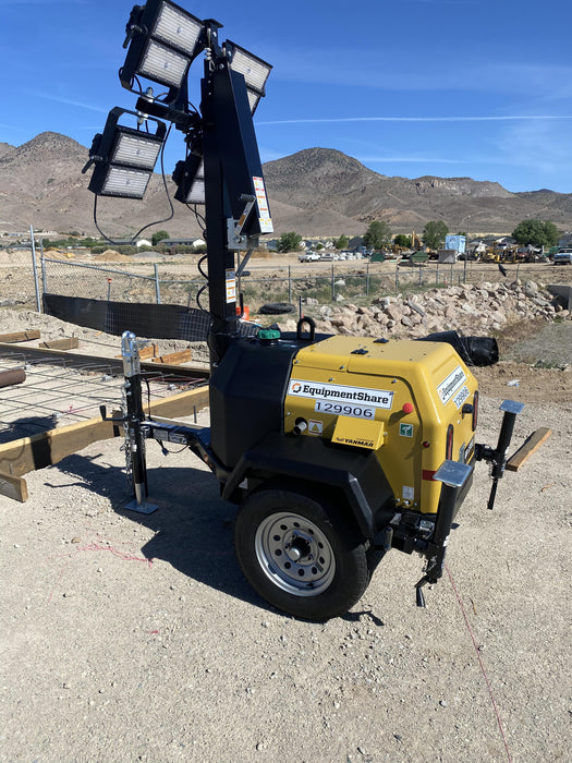 2021 Allmand NLV3GR (4) LED Light Fixture 350W, 23' Vertical Mast, 3kW Prime, Towable, Deep Sea L401, Leveling Jacks, Yanmar T4F 5.8hp