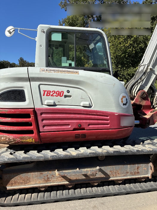2019 Takeuchi TB290 Cab, AC, Rubber Tracks, Dozer Blade, Travel Alarm, Control Pattern Change Valve, Auxiliary Hydraulics w/18" Quick Coupler Bucket with teeth, 6.2 cu. ft. capacity/24" Quick Coupler Bucket with teeth, 8.6 cu. ft. capacity/36" Quick Coupler Bucket with teeth, 13.4 cu. ft. capacity, Quick Coupler, Hydraulic Thumb Installed