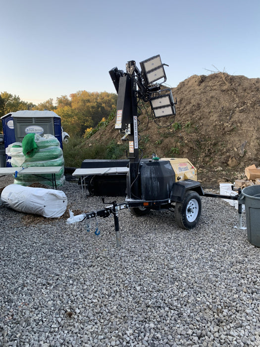 2021 Allmand NLV3GR (4) LED Light Fixture 350W, 23' Vertical Mast, 3kW Prime, Towable, Deep Sea L401, Leveling Jacks, Yanmar T4F 5.8hp