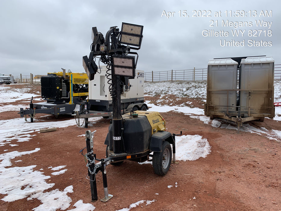 2022 Allmand NLV3GR (4) LED Light Fixture 350W, 23' Vertical Mast, 3kW Prime, Towable, Deep Sea L401, Leveling Jacks, Yanmar T4F 5.8hp