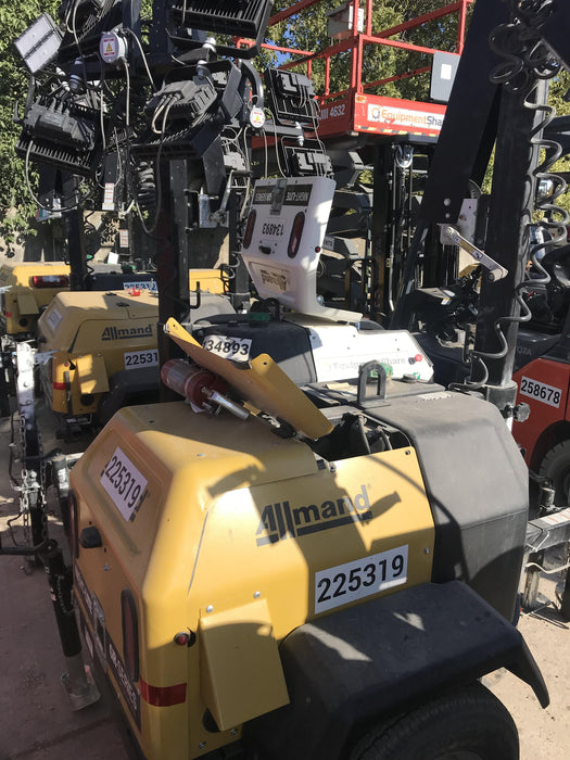 2022 Allmand NLV3GR (4) LED Light Fixture 350W, 23' Vertical Mast, 3kW Prime, Towable, Deep Sea L401, Leveling Jacks, Yanmar T4F 5.8hp