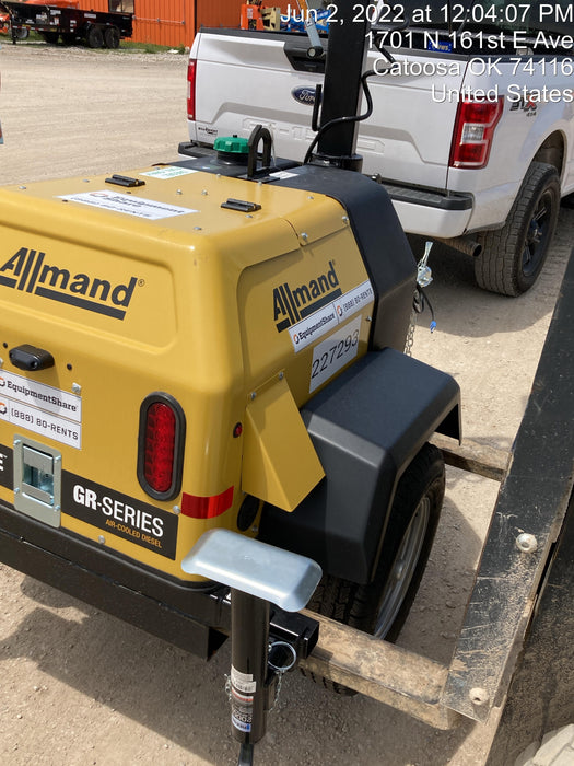 2022 Allmand NLV3GR (4) LED Light Fixture 350W, 23' Vertical Mast, 3kW Prime, Towable, Deep Sea L401, Leveling Jacks, Yanmar T4F 5.8hp