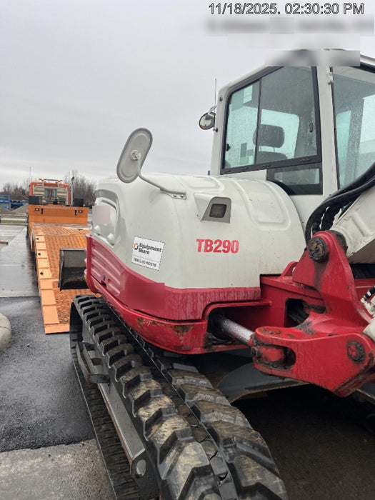2019 Takeuchi TB290 Cab/Heat/AC Rubber tracks, Dozer blade, Travel alarm, Auxiliary hydraulics w/Manual QC, Hydraulic thumb, 18", 24", and 36" Buckets