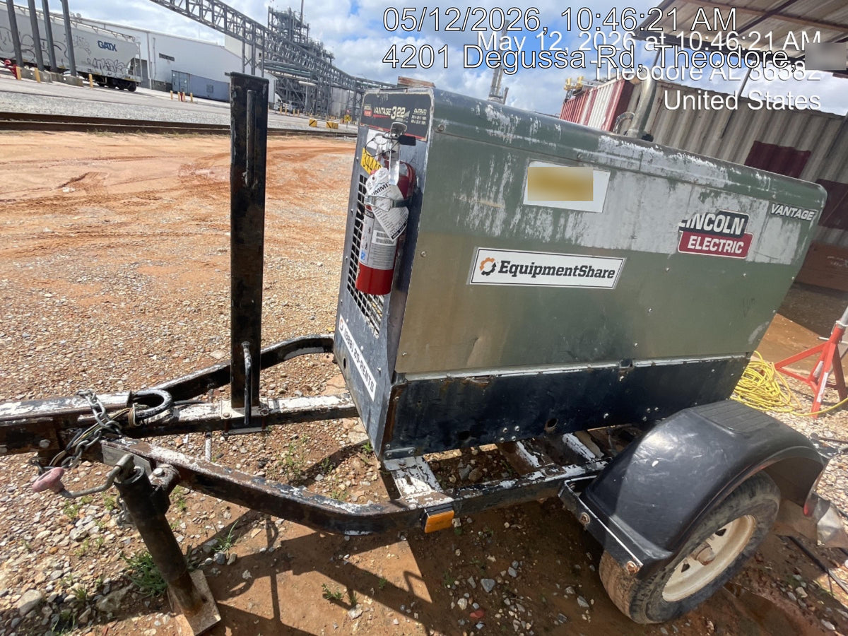 2019 Lincoln Electric Vantage 322 Welder Ready-Pak 3, Two wheel trailer, Fender and Light kit, Cable Rack