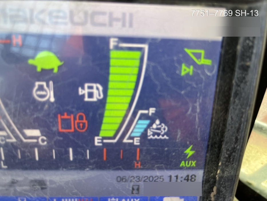 2019 Takeuchi TL12V2C ROPS/FOPS Cab, Heat/AC, Defroster, Rubber Tracks, Back-up Alarm, Front & Rear Working Lights, Auxiliary Hydraulics, Two-Speed Travel, Electronic Monitoring System, Hydraulic Universal Quick Hitch w/80" HD Dirt Bucket with 9 Teeth 24.0 cu.ft. Capacity