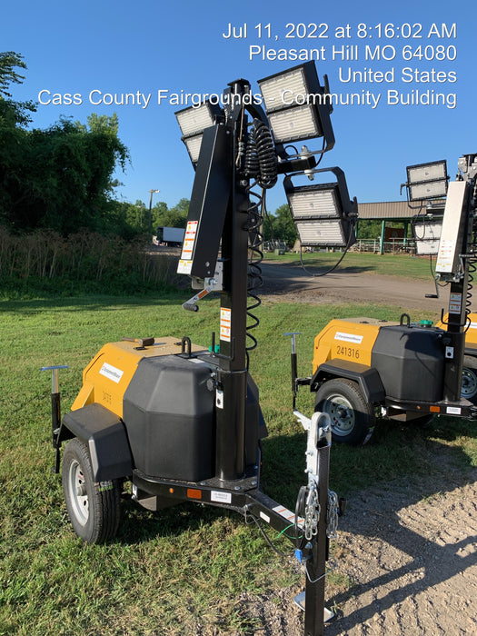 2022 Allmand NLV3GR (4) LED Light Fixture 350W, 23' Vertical Mast, 3kW Prime, Towable, Deep Sea L401, Leveling Jacks, Yanmar T4F 5.8hp