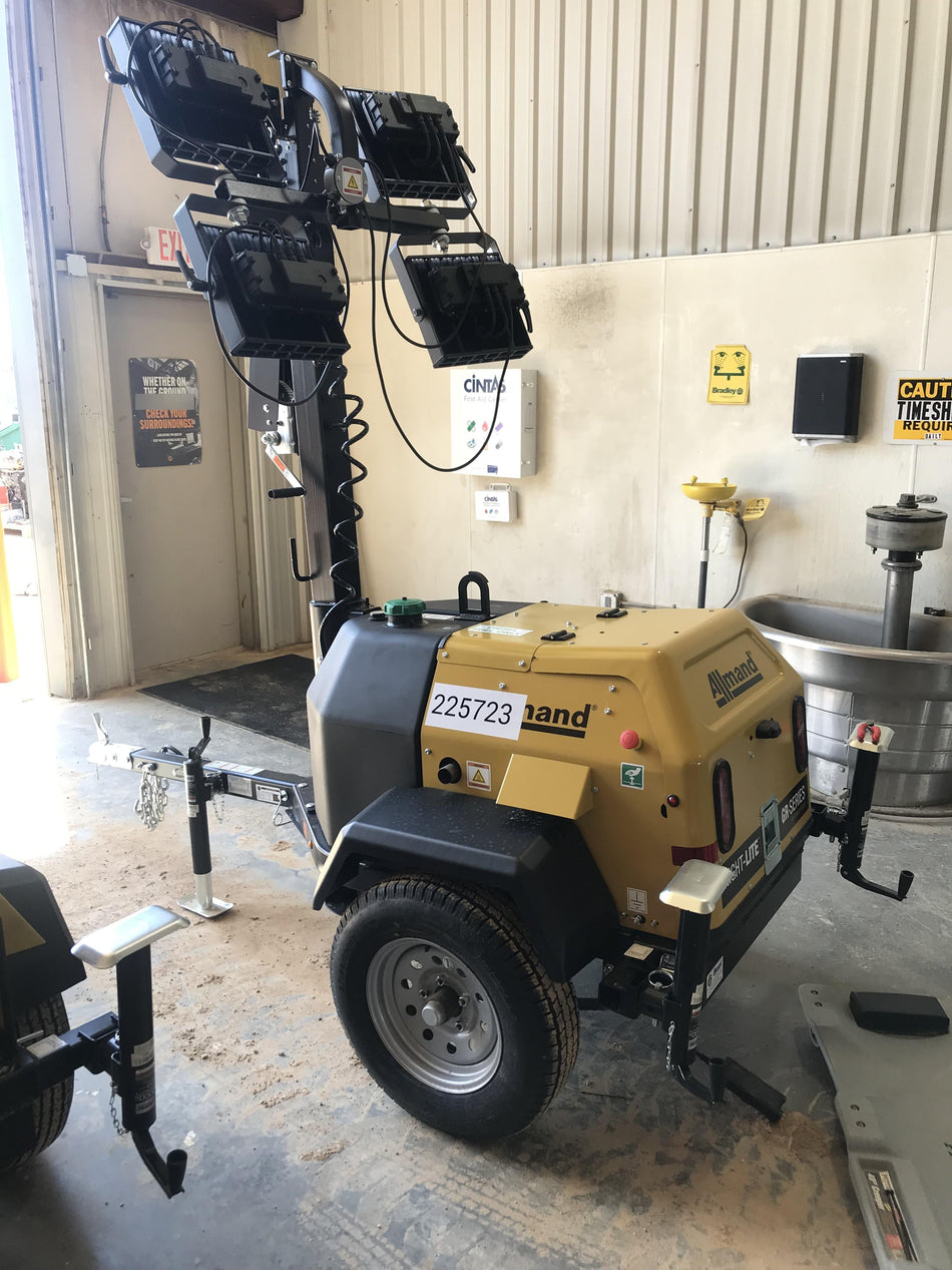 2022 Allmand NLV3GR (4) LED Light Fixture 350W, 23' Vertical Mast, 3kW Prime, Towable, Deep Sea L401, Leveling Jacks, Yanmar T4F 5.8hp