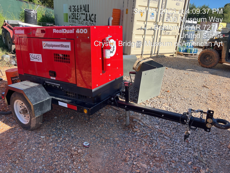 2023 Shindaiwa DGW400MDL Kubota D902 Engine, 23 HP, Dual Op Welder, Wire, Arc, Droop Stick, Tig, and CC Stick Functionality, Simulphase, 3 Phase and 1 Phase Gen Output, Single Axle NB Trlr, Slr Trckl Chrg 12V 12W, Fire Ext