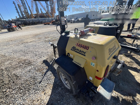 2022 Allmand NLV3GR (4) LED Light Fixture 350W, 23' Vertical Mast, 3kW Prime, Towable, Deep Sea L401, Leveling Jacks, Yanmar T4F 5.8hp