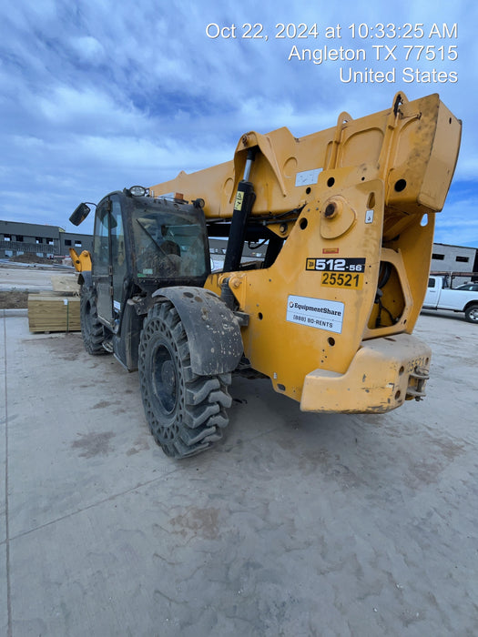 2019 JCB 512-56 109 HP w/CAB/HVAC, Beacon, Aux Hydraulics, Worklights, Solid Tires w/60" Carriage/Forks