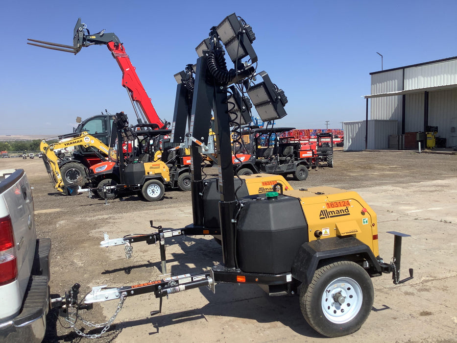 2021 Allmand NLV3GR (4) LED Light Fixture 350W, 23' Vertical Mast, 3kW Prime, Towable, Deep Sea L401, Leveling Jacks, Yanmar T4F 5.8hp