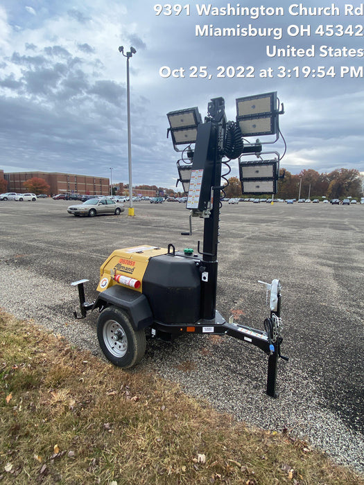 2022 Allmand NLV3GR (4) LED Light Fixture 350W, 23' Vertical Mast, 3kW Prime, Towable, ES Decals, T3