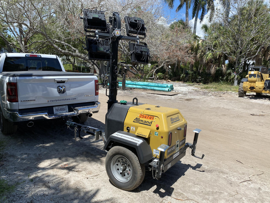 2022 Allmand NLV3GR (4) LED Light Fixture 350W, 23' Vertical Mast, 3kW Prime, Towable, ES Decals, T3