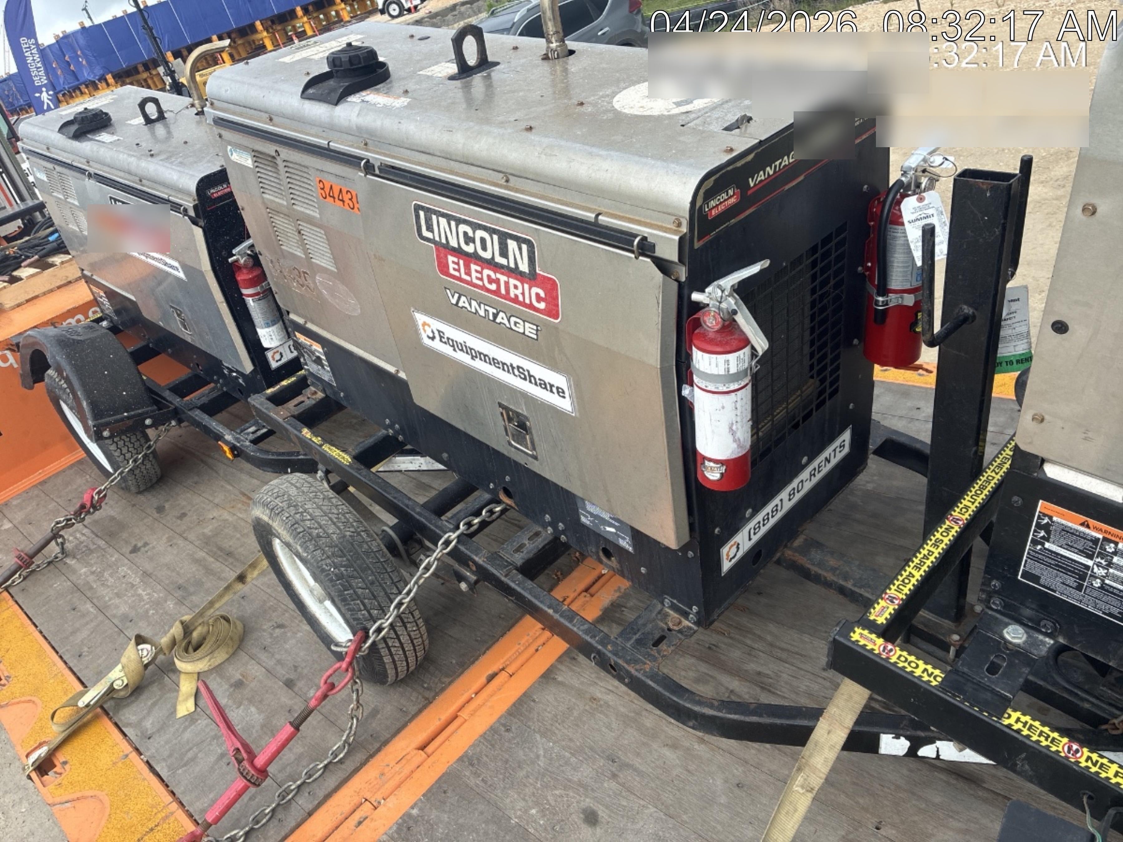2019 Lincoln Electric Vantage 322 Welder Ready-Pak 3, Two wheel trailer, Fender and Light kit, Cable Rack