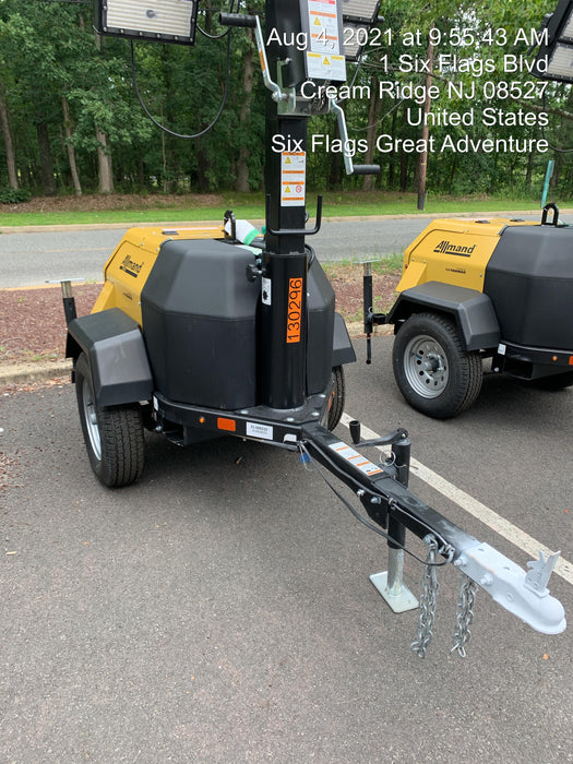 2021 Allmand NLV3GR (4) LED Light Fixture 350W, 23' Vertical Mast, 3kW Prime, Towable, Deep Sea L401, Leveling Jacks, Yanmar T4F 5.8hp