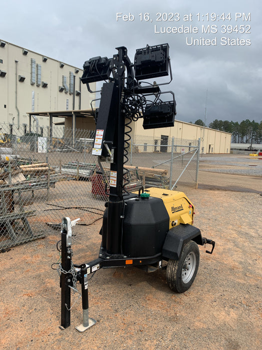 2022 Allmand NLV3GR (4) LED Light Fixture 350W, 23' Vertical Mast, 3kW Prime, Towable, Deep Sea L401, Leveling Jacks, Yanmar T4F 5.8hp