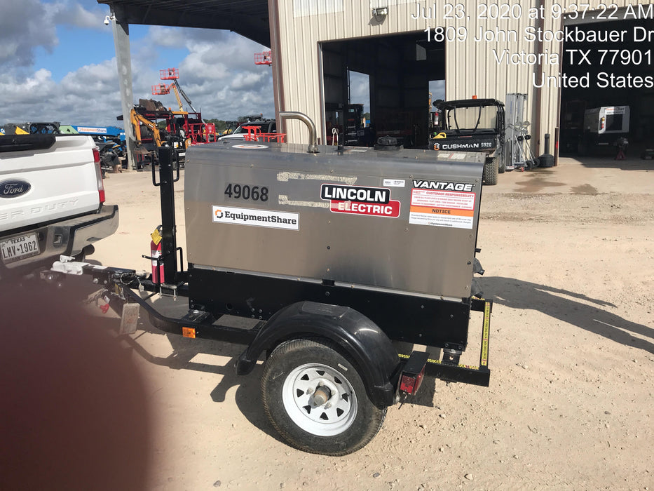 2019 Lincoln Electric Vantage 322 Ready-Pak 3, Two Wheel Trailer, Fender and Light Kit, Cable Rack