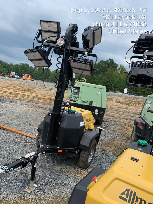 2022 Allmand NLV3GR (4) LED Light Fixture 350W, 23' Vertical Mast, 3kW Prime, Towable, Deep Sea L401, Leveling Jacks, Yanmar T4F 5.8hp