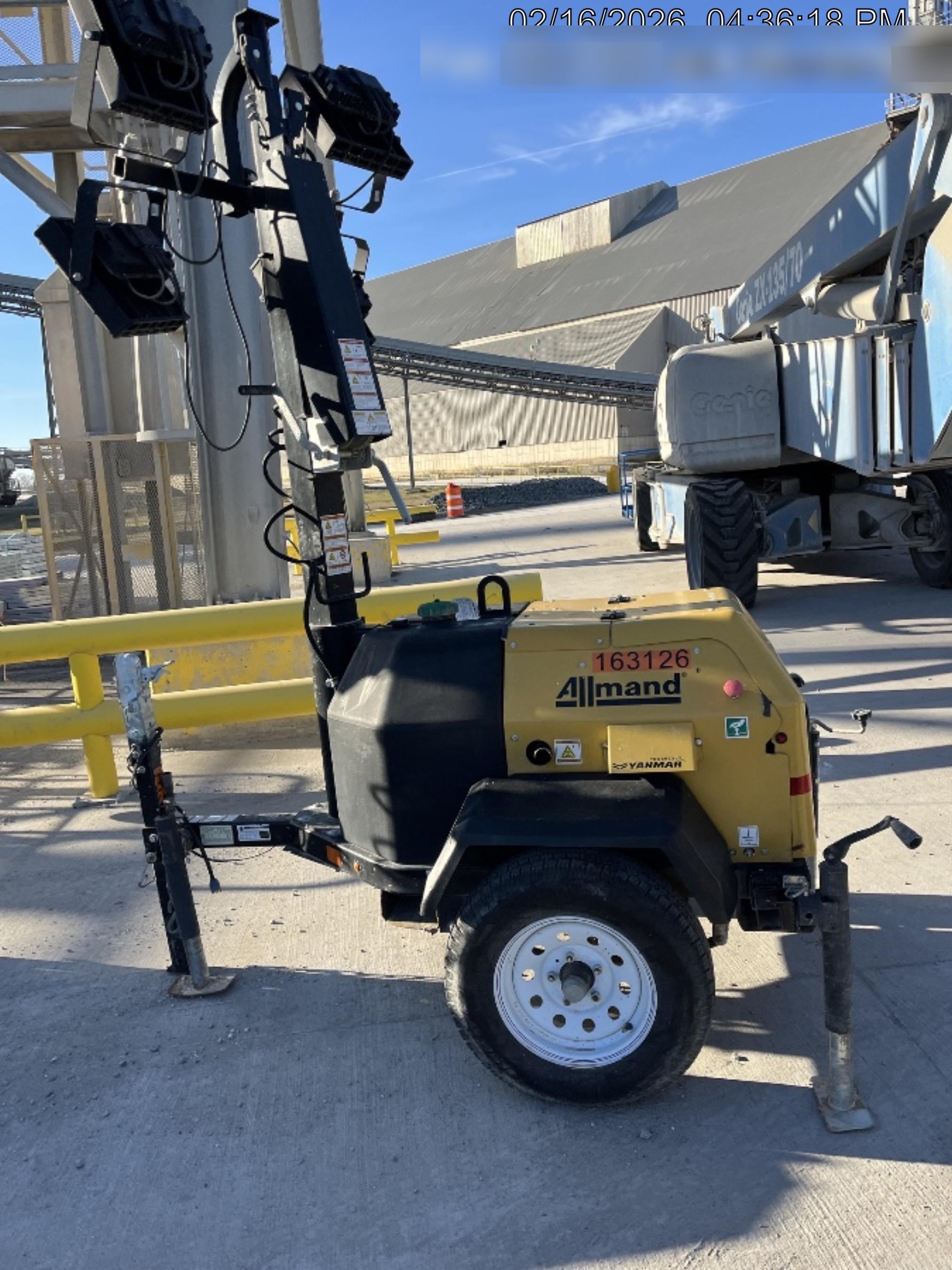 2021 Allmand NLV3GR (4) LED Light Fixture 350W, 23' Vertical Mast, 3kW Prime, Towable, Deep Sea L401, Leveling Jacks, Yanmar T4F 5.8hp