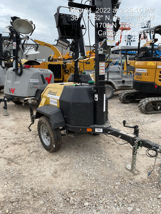 2022 Allmand NLV3GR (4) LED Light Fixture 350W, 23' Vertical Mast, 3kW Prime, Towable, Deep Sea L401, Leveling Jacks, Yanmar T4F 5.8hp