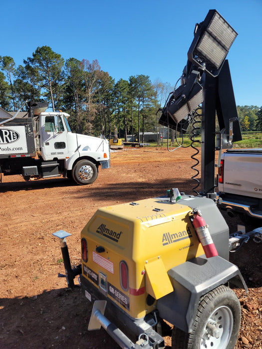 2021 Allmand NLV3GR (4) LED Light Fixture 350W, 23' Vertical Mast, 3kW Prime, Towable, Deep Sea L401, Leveling Jacks, Yanmar T4F 5.8hp