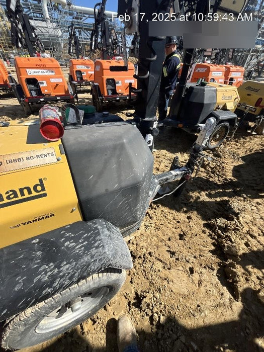 Allmand NLV3GR (4) LED Light Fixture 350W, 23' Vertical Mast, 3kW Prime, Towable, Deep Sea L401, Leveling Jacks, Yanmar T4F 5.8hp