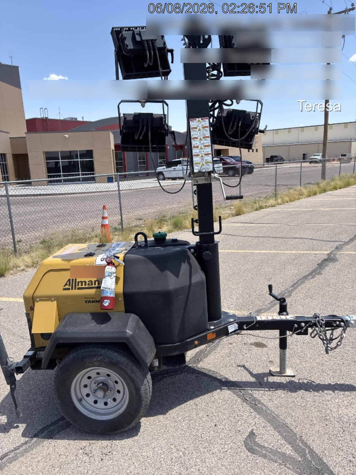2022 Allmand NLV3GR (4) LED Light Fixture 350W, 23' Vertical Mast, 3kW Prime, Towable, ES Decals, T3