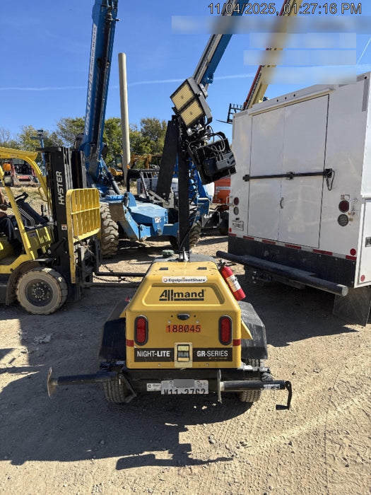 Allmand NLV3GR (4) LED Light Fixture 350W, 23' Vertical Mast, 3kW Prime, Towable, Deep Sea L401, Leveling Jacks, Yanmar T4F 5.8hp