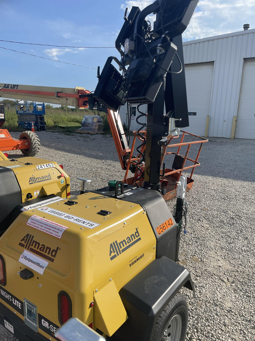 2022 Allmand NLV3GR (4) LED Light Fixture 350W, 23' Vertical Mast, 3kW Prime, Towable, Deep Sea L401, Leveling Jacks, Yanmar T4F 5.8hp