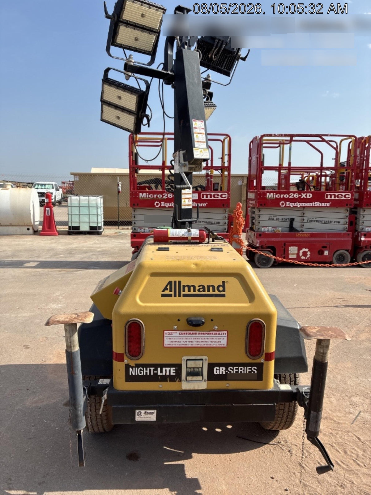 2022 Allmand NLV3GR (4) LED Light Fixture 350W, 23' Vertical Mast, 3kW Prime, Towable, Deep Sea L401, Leveling Jacks, Yanmar T4F 5.8hp