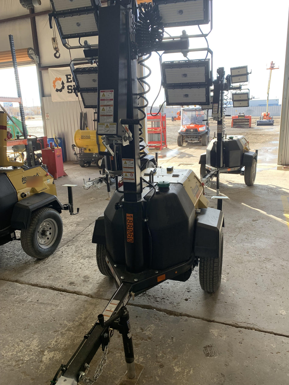 Allmand NLV3GR (4) LED Light Fixture 350W, 23' Vertical Mast, 3kW Prime, Towable, Deep Sea L401, Leveling Jacks, Yanmar T4F 5.8hp