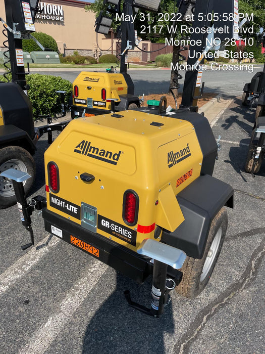 2022 Allmand NLV3GR (4) LED Light Fixture 350W, 23' Vertical Mast, 3kW Prime, Towable, Deep Sea L401, Leveling Jacks, Yanmar T4F 5.8hp