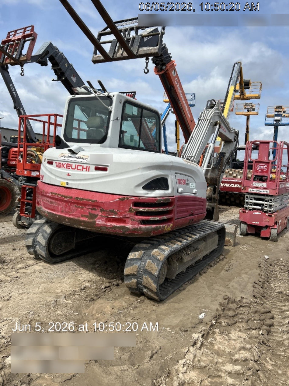 2019 Takeuchi TB290 Cab/Heat/AC Rubber tracks, Dozer blade, Travel alarm, Auxiliary hydraulics w/Manual QC, Hydraulic thumb, 18", 24", and 36" Buckets