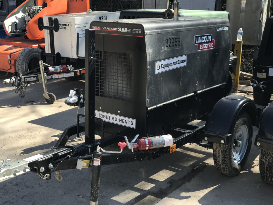 2019 Lincoln Electric Vantage 322 Welder Ready-Pak 3, Two wheel trailer, Fender and Light kit, Cable Rack