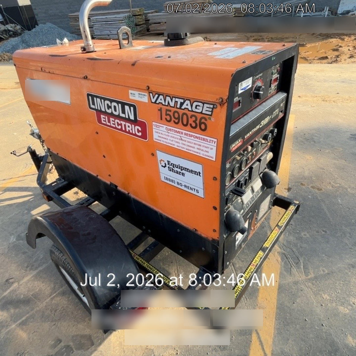 2021 Lincoln Electric Vantage 322 Vantage 322 Ready Pak 3 w/ Decals, ORANGE (includes trailer, cable rack, fender light kit) NO Telematics