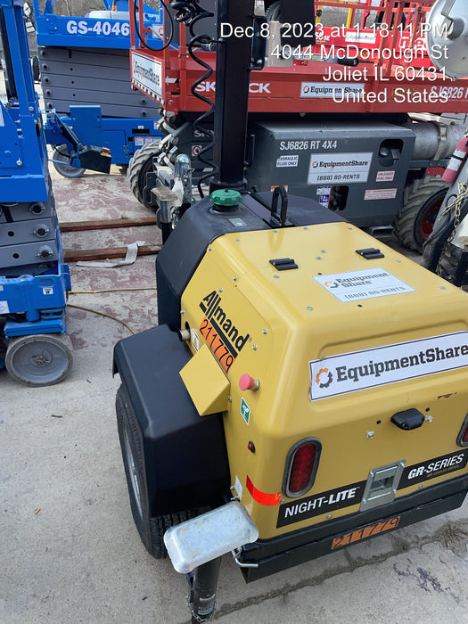 2022 Allmand NLV3GR (4) LED Light Fixture 350W, 23' Vertical Mast, 3kW Prime, Towable, Deep Sea L401, Leveling Jacks, Yanmar T4F 5.8hp